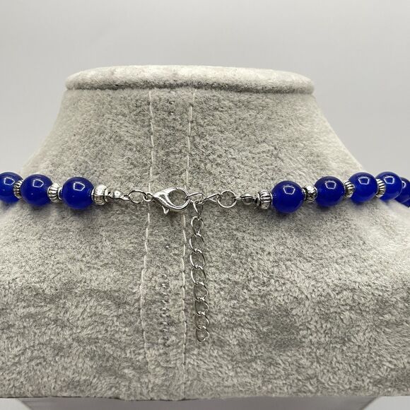 Earth Mined India Blue Gemstone AB Glass Beaded Necklace Elegant Boho Statement - Picture 4 of 7